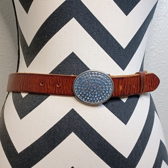 Gap Boho Western Genuine Leather Stone Studded Buckle Belt - Picture 3 of 12